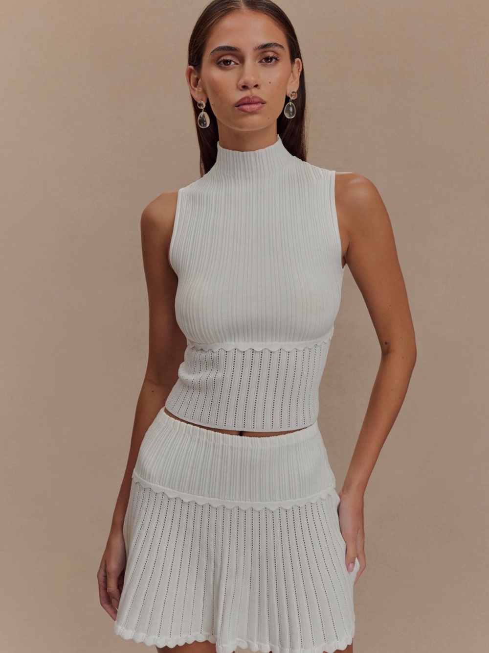MESHKI - indy set Sleeveless Knit Tank and Skirt Set in Ivory